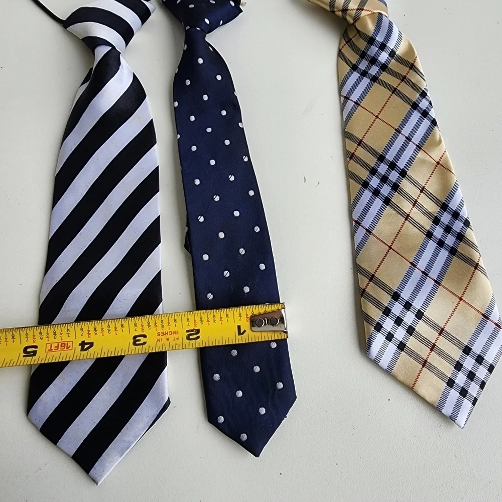 Lot Of 3 Pre-tied Ties Toddler Kids Size Blue Beige Black White